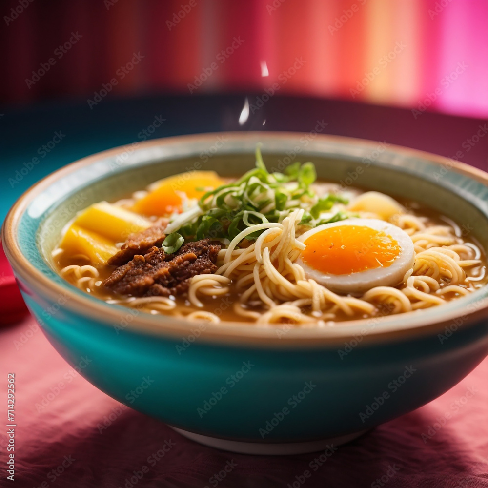 Noodles with egg and pak choi in a bowl ai. Noodles with egg and pak choi in a bowl ai.