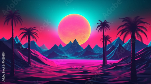 The neon colors of night and sunset. AI Generated