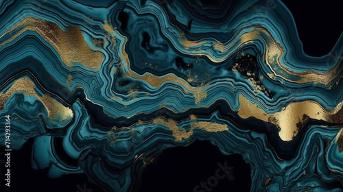 Blue marble with gold veining. AI Generated