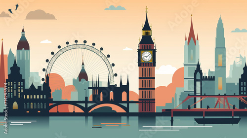 London sights, animated style. AI Generated