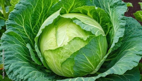 A ripe head of white cabbage in the garden
