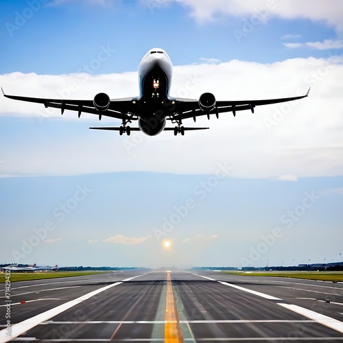 Airplane landing on airport runway
