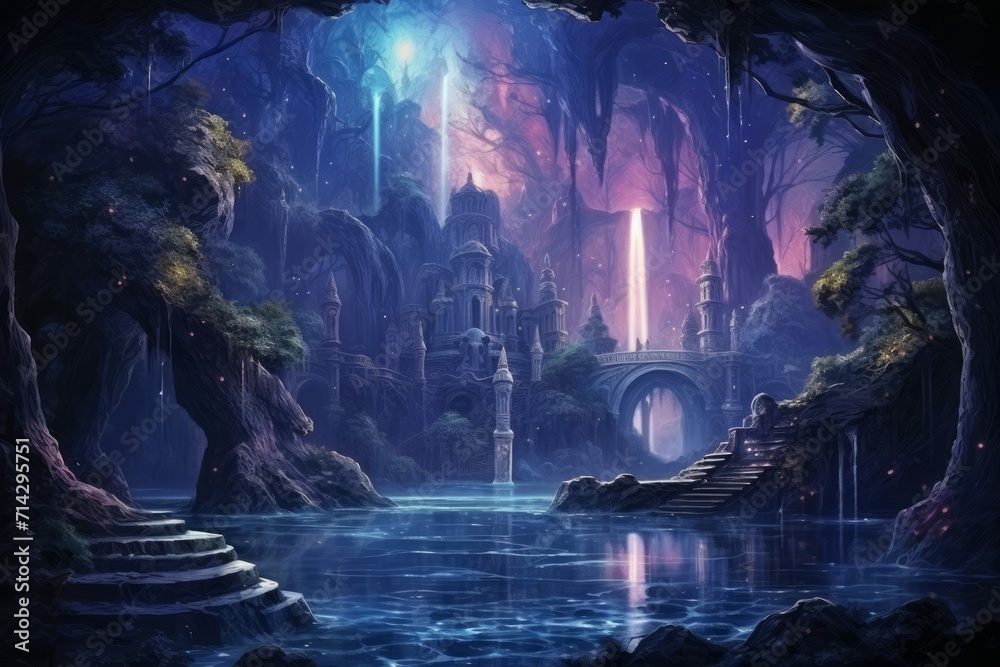 Enchanted moonlit waterfalls, flowing with liquid silver and granting wishes to those who bathe beneath them - Generative AI Enchanted moonlit waterfalls, flowing with liquid silver and granting wishes to those who bathe beneath them - Generative AI