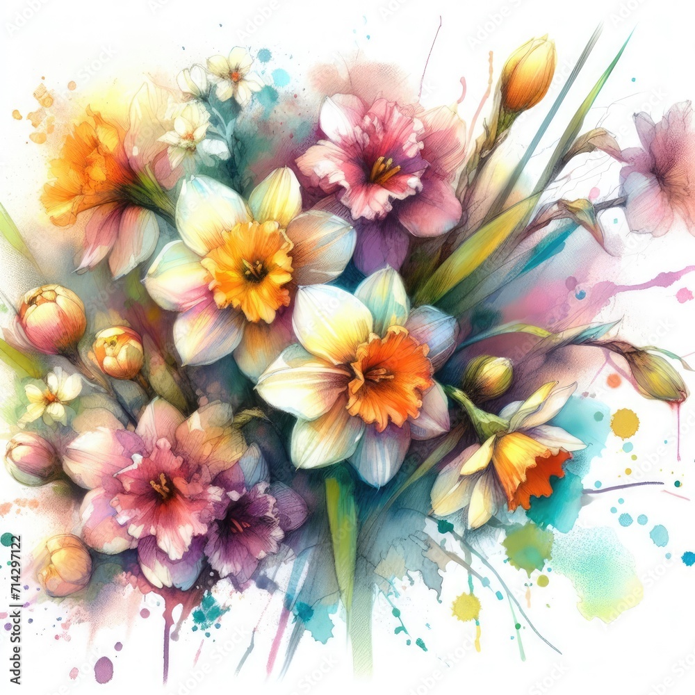 Watercolor Narcissus: Artistic Blooms in Delicate Hues