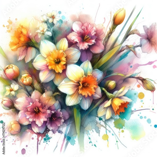 Watercolor Narcissus: Artistic Blooms in Delicate Hues © Ksu