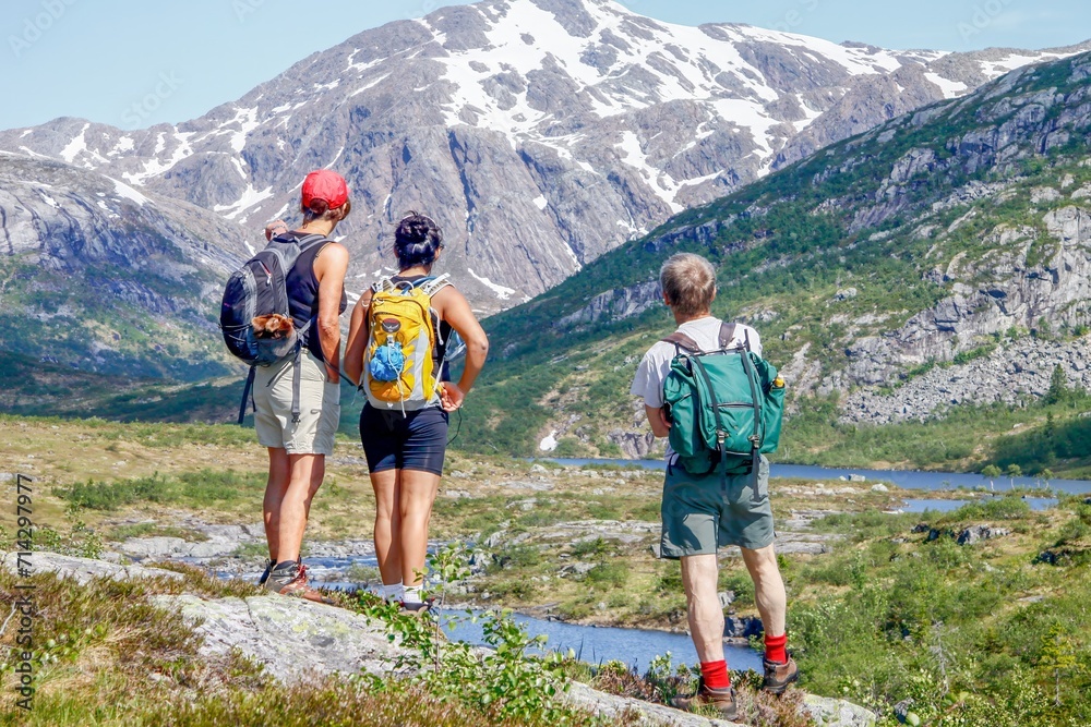 Hike to Lomsdalen National Park, with Breivasstindenmountain  in the background,Helgeland