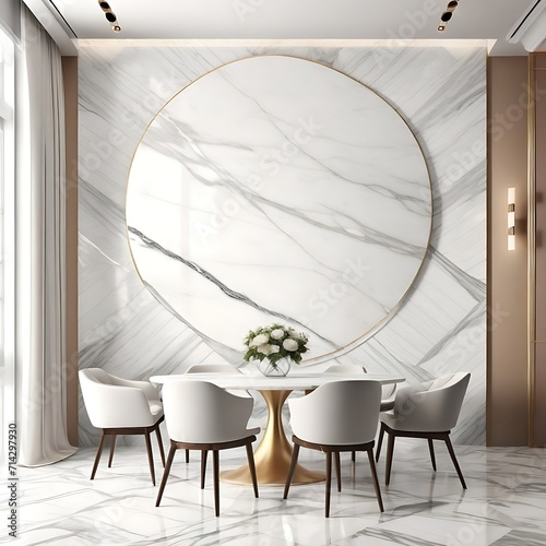 White marble with pattern wall, design wall, dinning room,nobody, 3d rendering illustration background