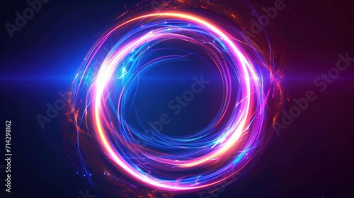 Glow swirl light effect. Circular lens flare. Abstract rotational lines. Power energy element. Luminous sci-fi. Shining neon lights cosmic abstract frame. Magic round frame. Swirl trail effect 