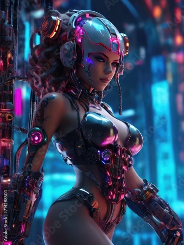 Futuristic Artificial intelligence, Cyborg bionic human robotic synthetic android Cyberpunk concept 