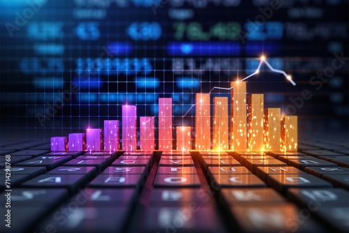 Business strategy stock market chart visualized on word letters cube