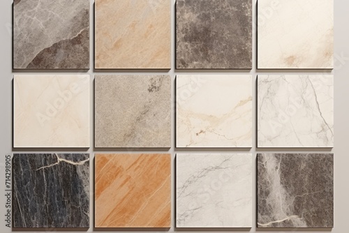 samples of Italian marble wall tiles. a set of rectangles with different stone textures. wall, natural background, backdrop.