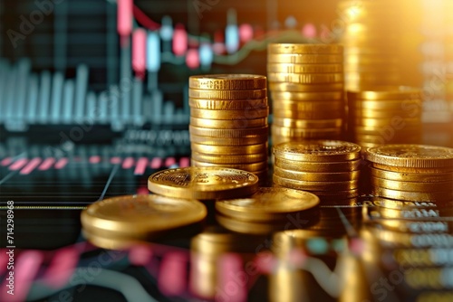 Forex trading concept coin and graph chart for financial analysis