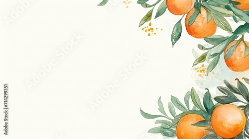 Watercolor frame of oranges with green leaves