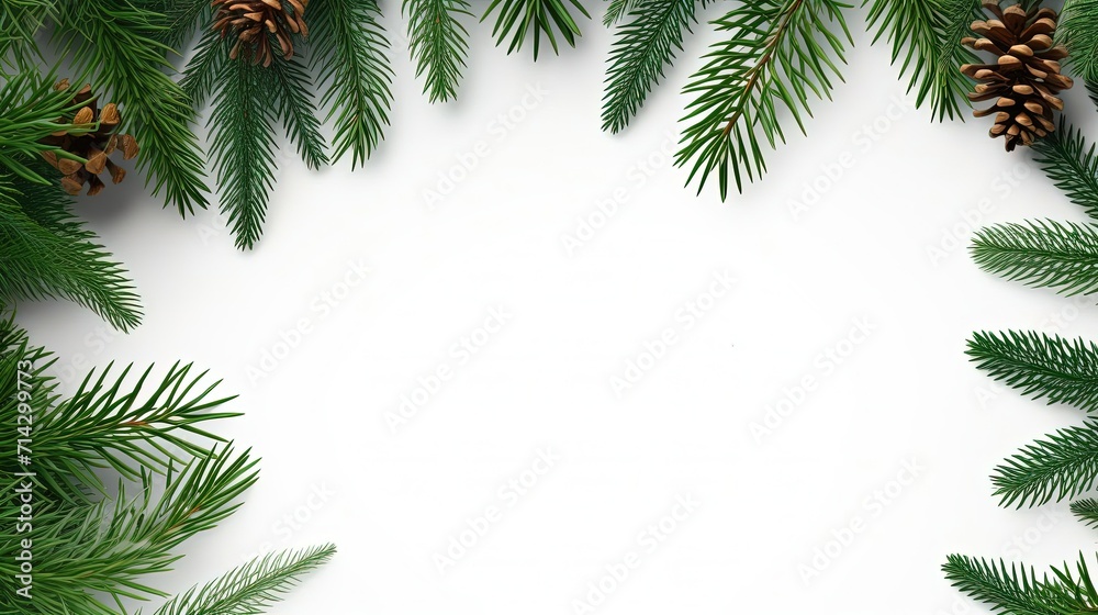 Pine branches and cones. Winter holidays frame, happy new year banner template. Pine branches and cones. Winter holidays frame, happy new year banner template.
