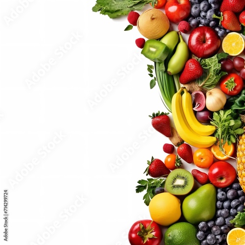 Banner of Fruits and Vegetables on White Background