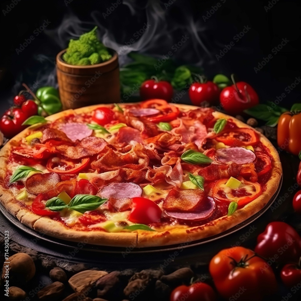 Beautiful Tasty Pizza with Cheese and Vegetables