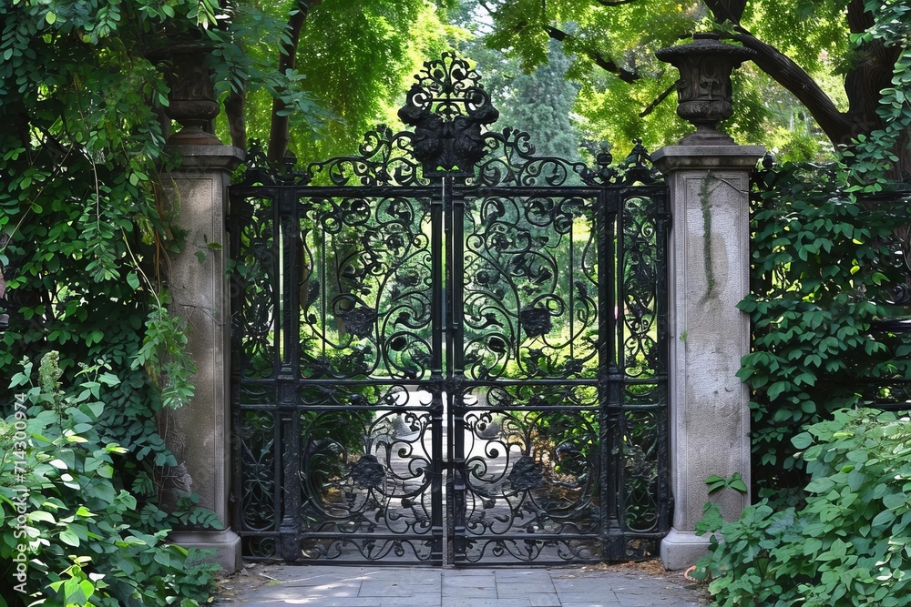 Secret botanical garden with ornate iron gates Secret botanical garden with ornate iron gates