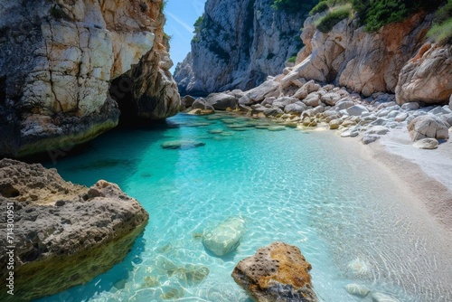 Secluded beach cove with crystal clear turquoise water