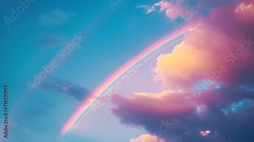Beautiful rainbow and Blue sky with cloud in summer day © Usama