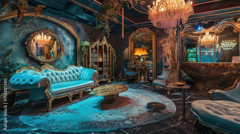 Luxury interior of a luxurious baroque style house - obrazy, fototapety, plakaty 