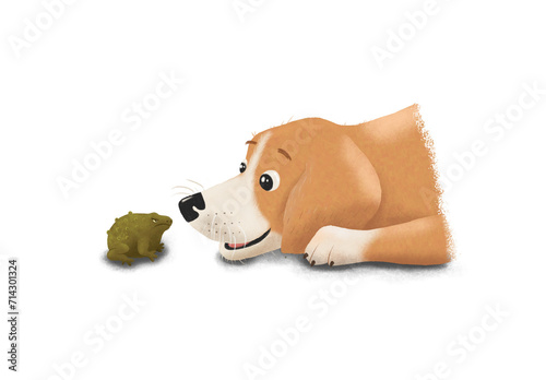 Beagle dog & frog illustration