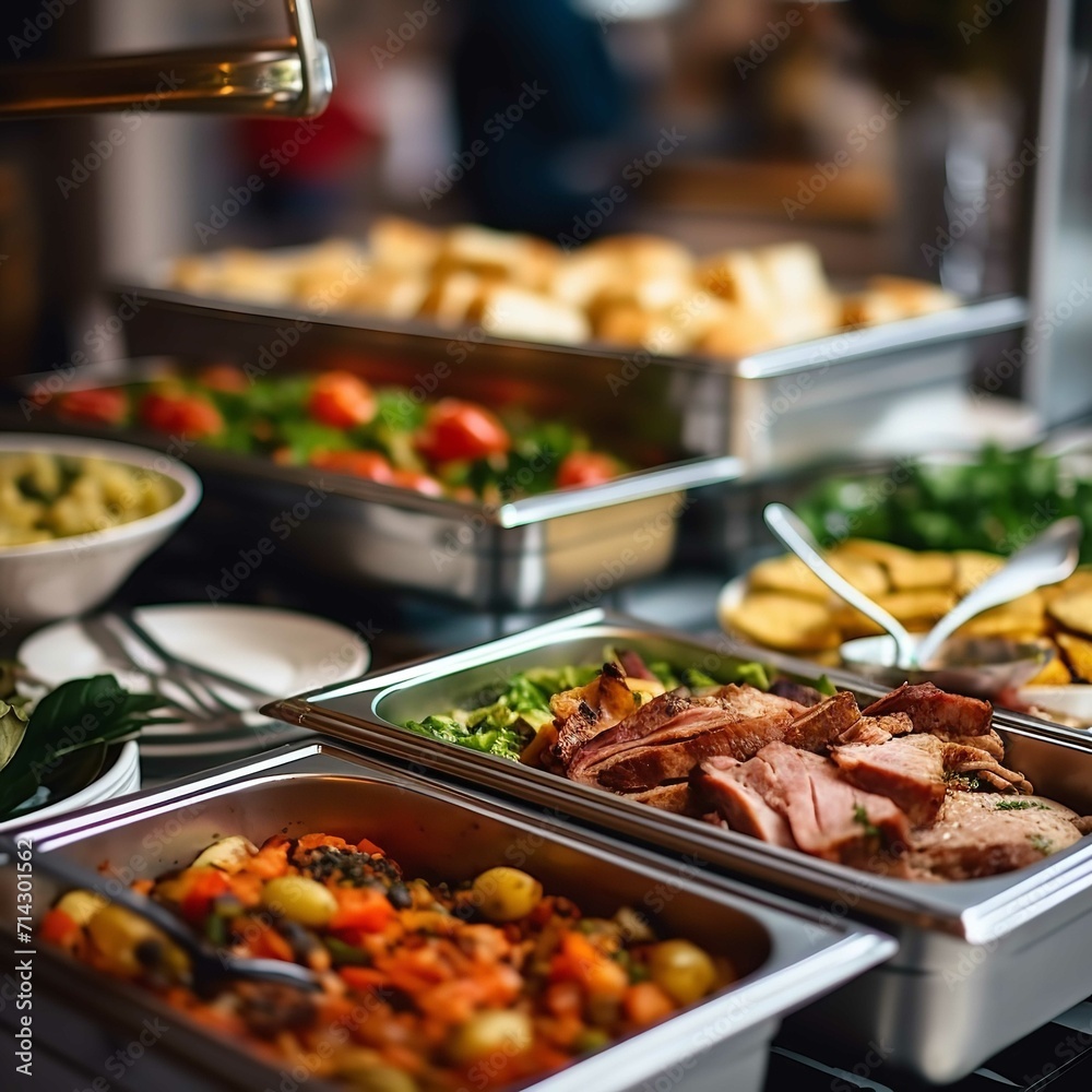 Catering Buffet Food in Restaurant or Cafe with Elegant Presentation