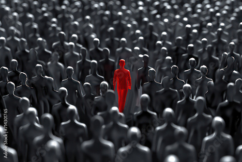 one person is standing out in a crowd of other people