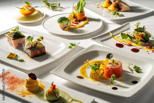 A collection of traditional dishes, beautifully plated on white, with a focus on regional specialties