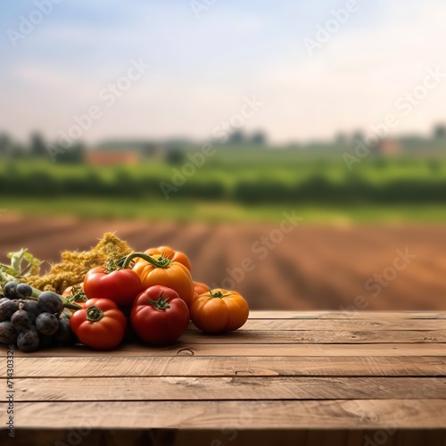Empty Brown Wooden Tabletop with Vegetables as Culinary Canvas