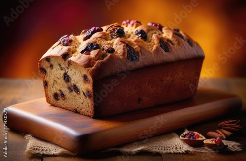 St. Davids Day, national Welsh cuisine, traditional Bara brith, beautiful serving, spices and dried fruits, mouth-watering photo