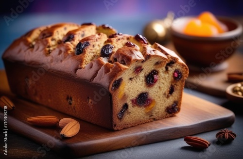 St. Davids Day, national Welsh cuisine, traditional Bara brith with dried fruits, beautiful serving, mouth-watering photo