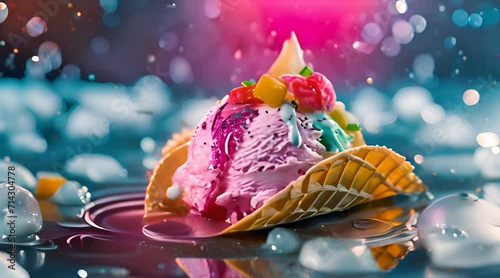 Ice cream taco, blending the joy of ice cream with the convenience of a taco shell, food mashup concept photo