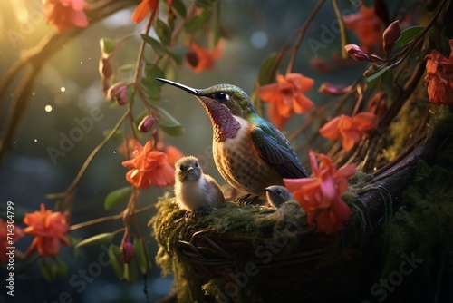 A Photo of a Hummingbird and Her Babies in a Winter Setting