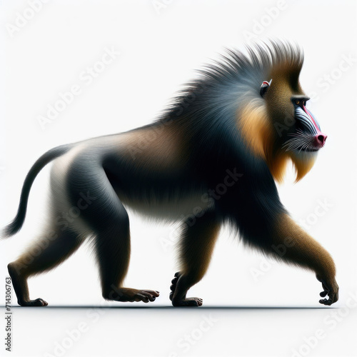 mandrill, mandrillus sphinx, Simia sphinx, baboon monkey with colorful face, African wildlife apes, high quality portrait, isolated white background. photo