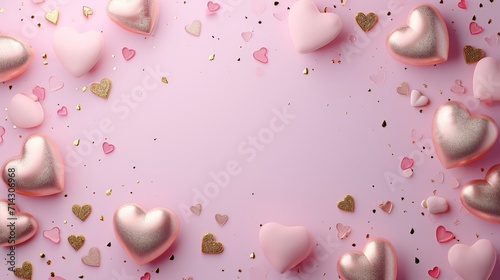 pink and gold Valentine's day frame background with copy space