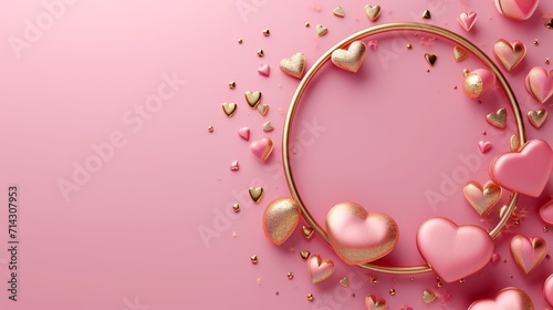 pink and gold Valentine's day frame background with copy space