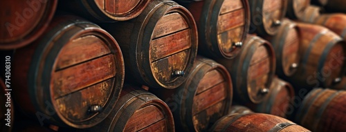 dark red wine barrels stacked together