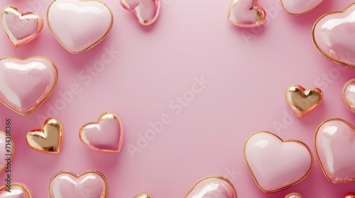 pink and gold Valentine's day frame background with copy space