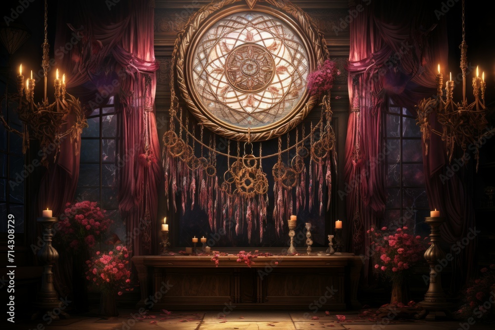 Obraz premium Ornate dreamcatcher tapestries, woven with threads of hope and woven dreams - Generative AI