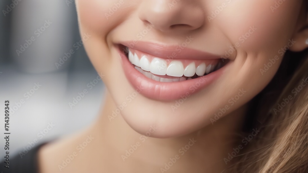 Healthy perfect teeth, young woman smiling. Teeth whitening. Dental concept. Isolated grey background.Ai generative Healthy perfect teeth, young woman smiling. Teeth whitening. Dental concept. Isolated grey background.Ai generative