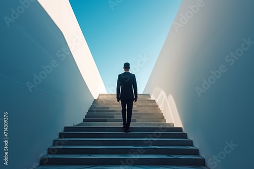 Businessman in career promotion concept with stairs