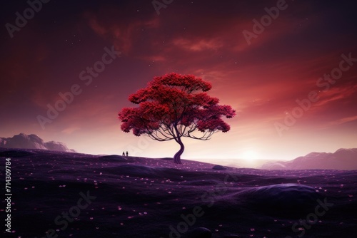 NASAfurnished red alien landscape with lone tree silhouette.