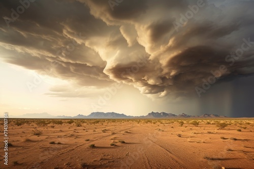 Impending storm over colorful desert.
