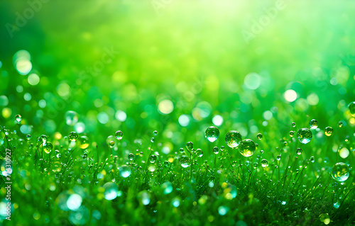 green grass with water drops nature background