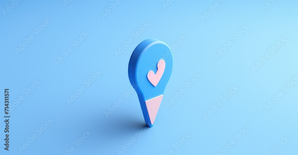 Blue geolocation marker on the map in 3D style. Navigation system. Pin Blue geolocation marker on the map in 3D style. Navigation system. Pin