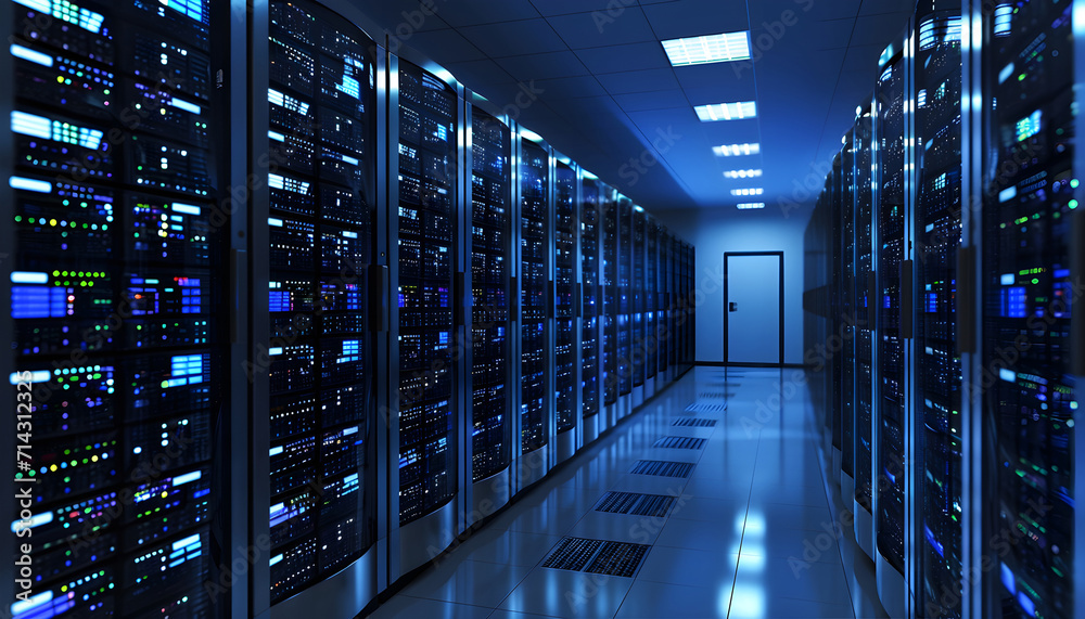 Server racks in computer network security server room data cente - obrazy, fototapety, plakaty 