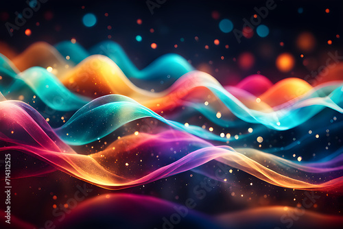 multi color waves lines glow particle abstract bokeh background