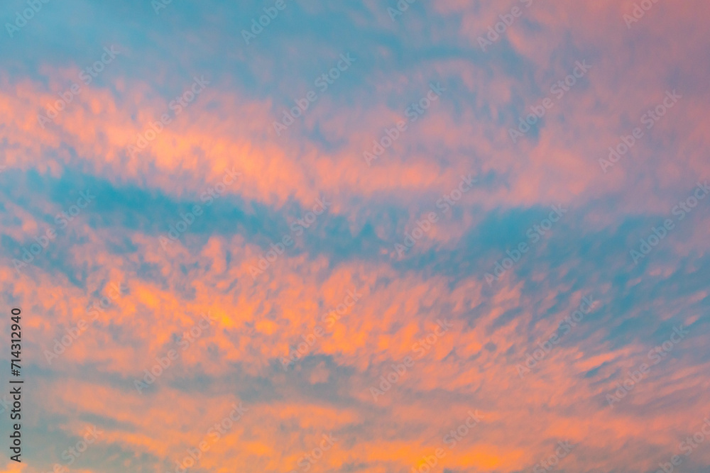 Idyllic multicolored sky at dawn in a panoramic setting