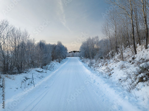 The winter road near Gule-/Stavikmyrane nature reserve ( More og Romsdal, Norway).