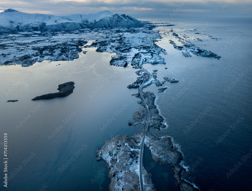 The Atlantic Ocean Road in winter (Nordmore, Norway).
